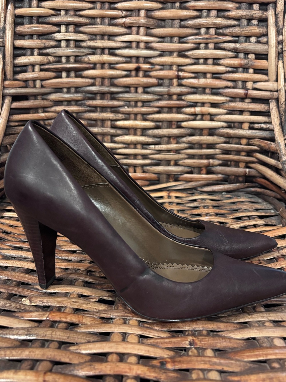 Anne Klein Chocolate Pointed Toe Leather Pumps in size 8